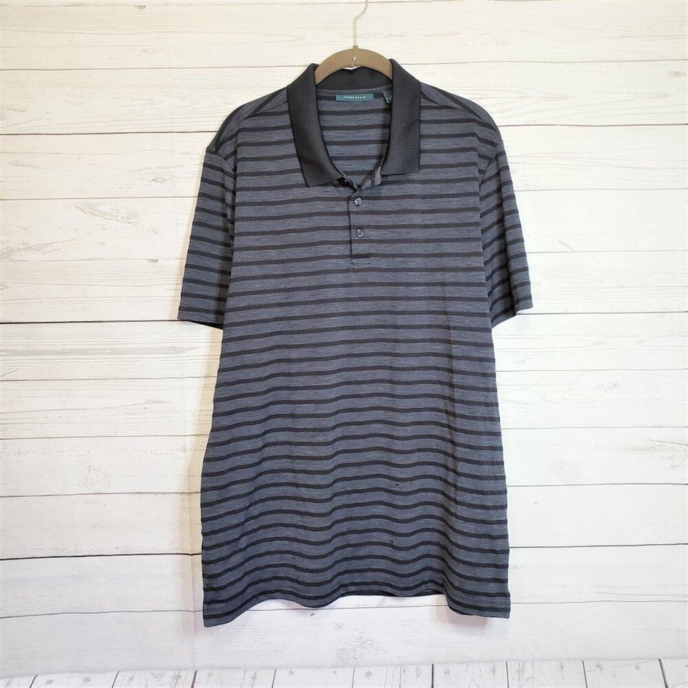 Perry Ellis Stripe Three Button Spread Collar Golf Polo XL
